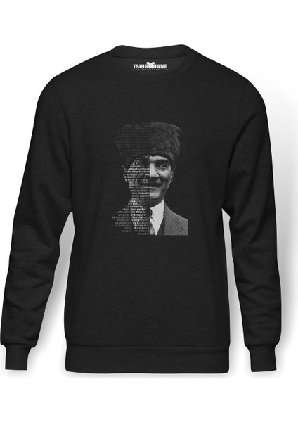 Atatürk Gençliğe Hitabe Baskılı Füme Erkek Örme Sweatshirt Uzun Kol