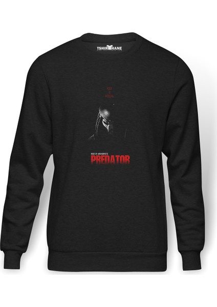 Predator Fear Is Reborn Baskılı Füme Erkek Örme Sweatshirt Uzun Kol