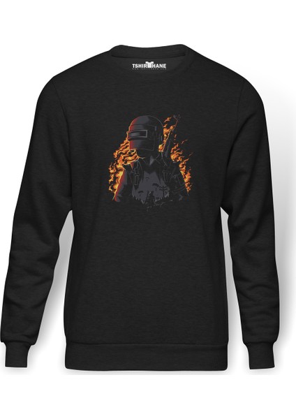 Pubg Ateşli Vector Baskılı Füme Erkek Örme Sweatshirt Uzun Kol