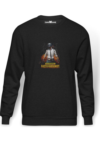 Pubg Patlama 3lvl Kask Baskılı Füme Erkek Örme Sweatshirt Uzun Kol