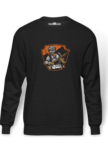 Pubg Soldier Running Baskılı Füme Erkek Örme Sweatshirt Uzun Kol