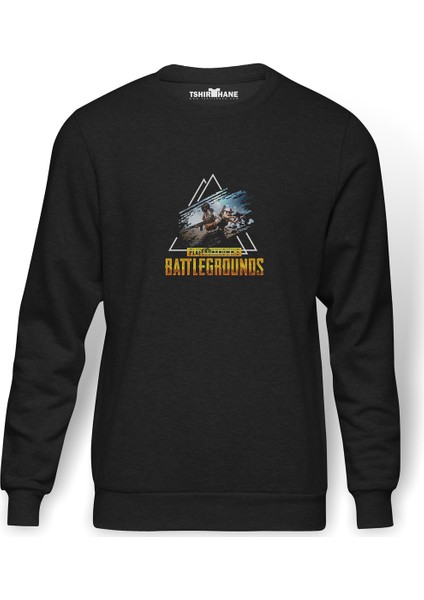 Pubg Üçgen Baskılı Füme Erkek Örme Sweatshirt Uzun Kol