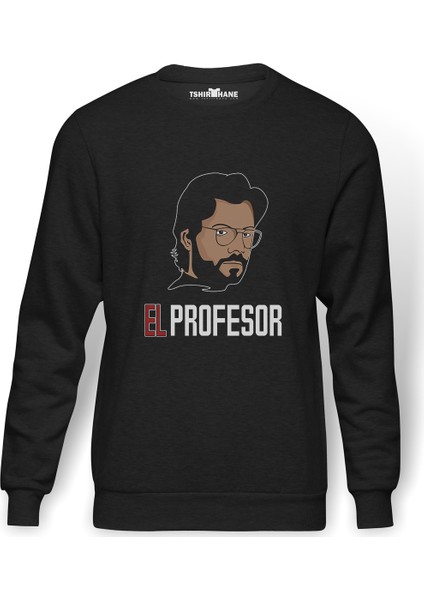 La Casa De El Profesor Baskılı Füme Erkek Örme Sweatshirt Uzun Kol