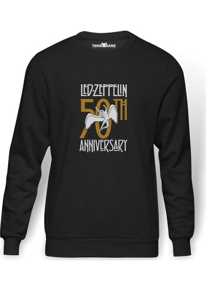 LED Zeppelin Launches Historical 50 Series Baskılı Füme Erkek Örme Sweatshirt Uzun Kol