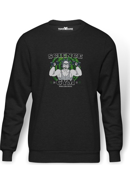 Rick Science Gym Baskılı Füme Erkek Örme Sweatshirt Uzun Kol