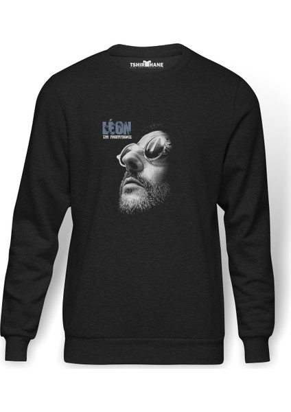 Leon Baskılı Füme Erkek Örme Sweatshirt Uzun Kol