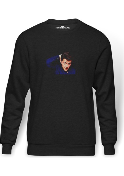 Riverdale Casey Cott Casey Cott Baskılı Füme Erkek Örme Sweatshirt Uzun Kol