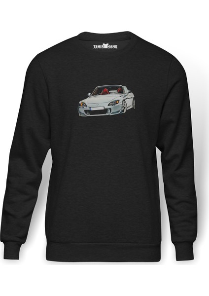 S 2000 Baskılı Füme Erkek Örme Sweatshirt Uzun Kol