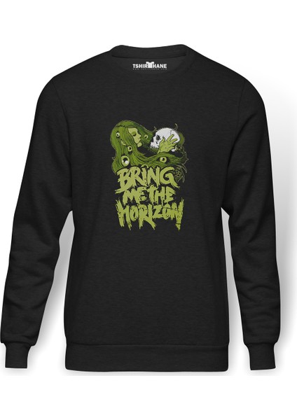 Bring Me The Horizon Baskılı Füme Erkek Örme Sweatshirt Uzun Kol