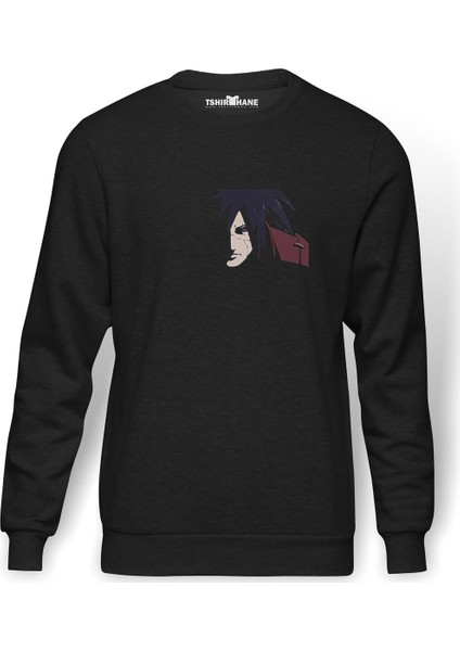 Madara Uchiha Baskılı Füme Erkek Örme Sweatshirt Uzun Kol