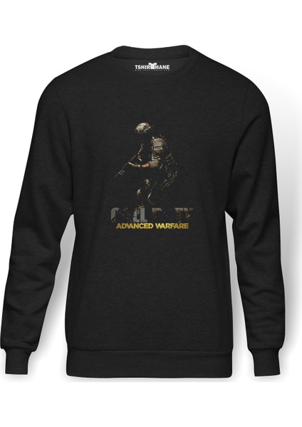 Call Of Duty Advanced Warfare Baskılı Füme Erkek Örme Sweatshirt Uzun Kol