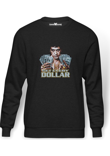 Scarface Baskılı Füme Erkek Örme Sweatshirt Uzun Kol