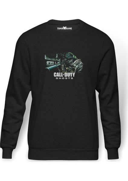 Call Of Duty Ghost Drawing Baskılı Füme Erkek Örme Sweatshirt Uzun Kol
