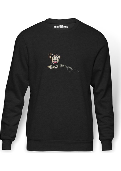 Marilyn Manson 2017 Music Baskılı Füme Erkek Örme Sweatshirt Uzun Kol