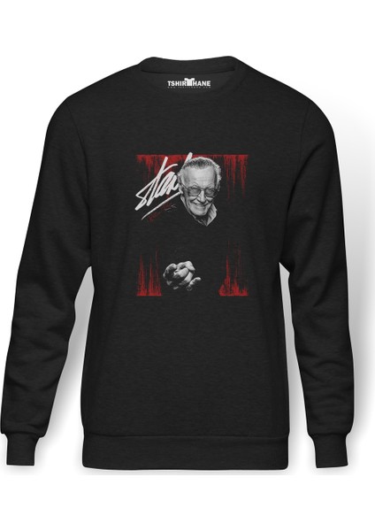 Marvel Stan Lee Rest In Baskılı Füme Erkek Örme Sweatshirt Uzun Kol