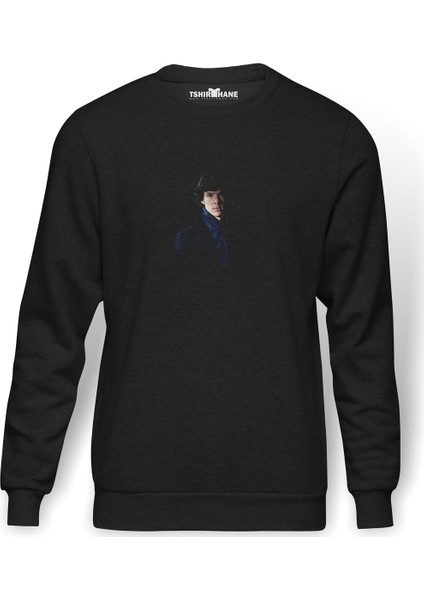 Sherlock Holmes 3 Baskılı Füme Erkek Örme Sweatshirt Uzun Kol