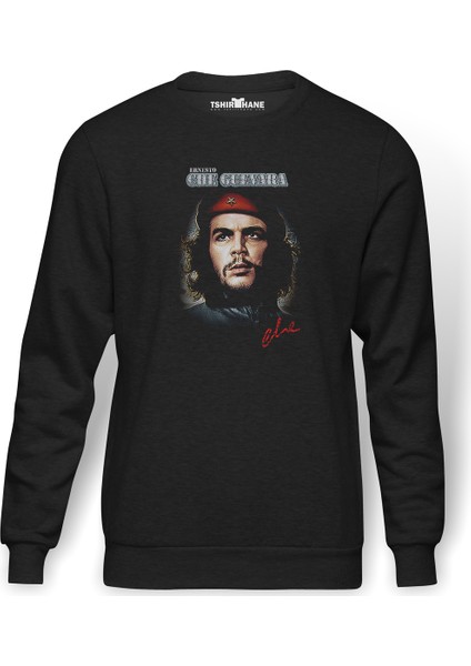 Che Guevara Metal Rock Baskılı Füme Erkek Örme Sweatshirt Uzun Kol