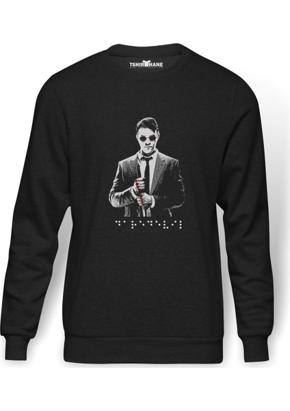 Dare Baskılı Füme Erkek Örme Sweatshirt Uzun Kol