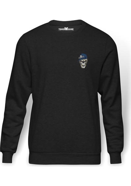 Skull Panda Baskılı Füme Erkek Örme Sweatshirt Uzun Kol