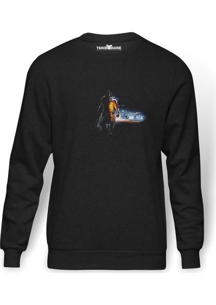 Skyrim 2 Baskılı Füme Erkek Örme Sweatshirt Uzun Kol