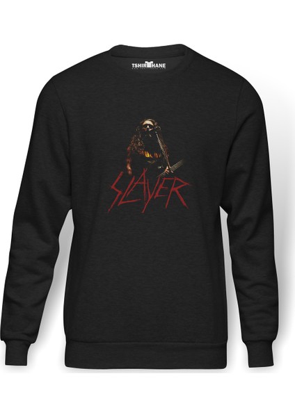 Slayer Tom Araya Baskılı Füme Erkek Örme Sweatshirt Uzun Kol