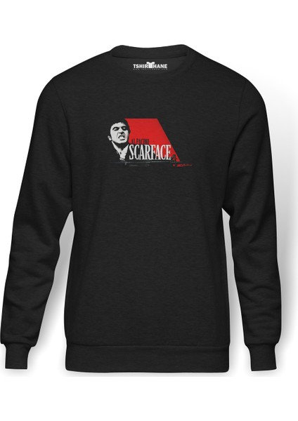 Supreme Alpacıno Scarface Baskılı Füme Erkek Örme Sweatshirt Uzun Kol