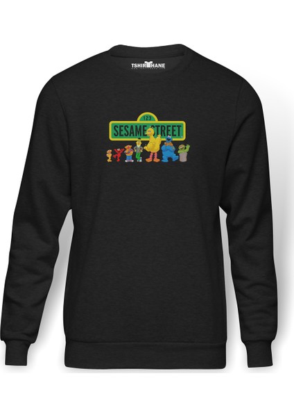 Susam Sokağı Baskılı Füme Erkek Örme Sweatshirt Uzun Kol