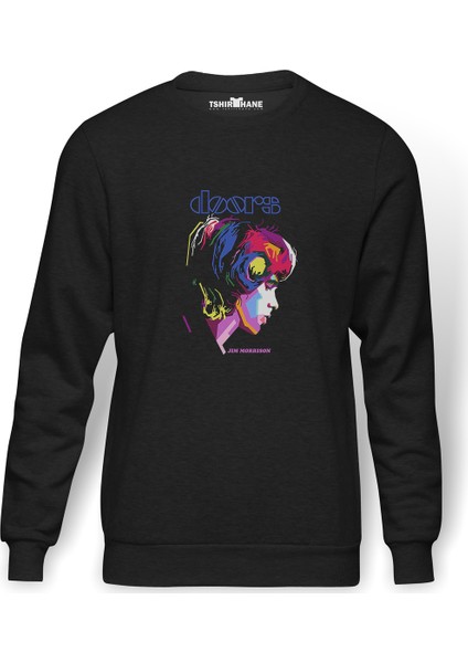 The Doors Jım Morrıson Baskılı Füme Erkek Örme Sweatshirt Uzun Kol