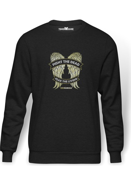The Walking Dead Fear The Living Baskılı Füme Erkek Örme Sweatshirt Uzun Kol