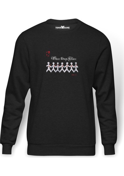 Three Days Grace Baskılı Füme Erkek Örme Sweatshirt Uzun Kol