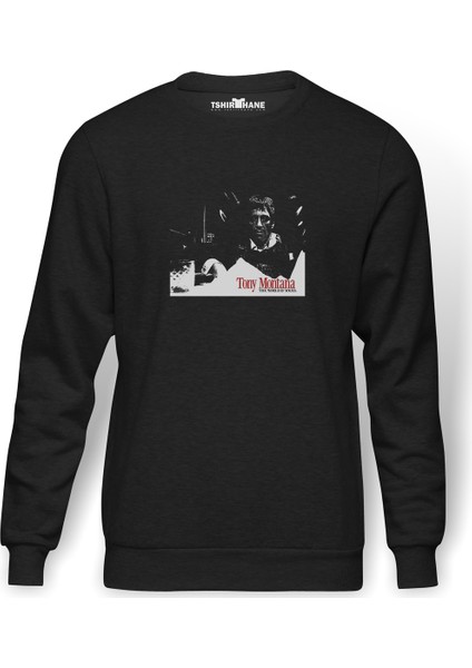 Tony Montana Supreme Scarface Baskılı Füme Erkek Örme Sweatshirt Uzun Kol