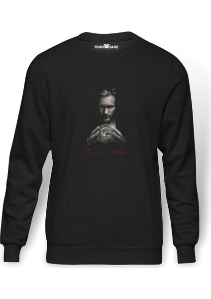 True Blood Sookie Is Mine Now Baskılı Füme Erkek Örme Sweatshirt Uzun Kol