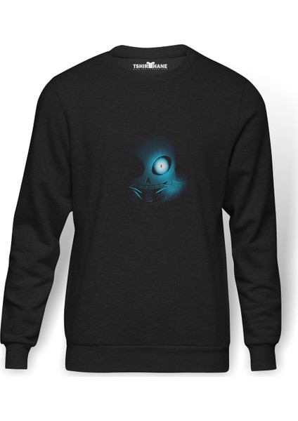 Undertale Gölge Baskılı Füme Erkek Örme Sweatshirt Uzun Kol