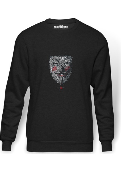 Vendetta 2 Baskılı Füme Erkek Örme Sweatshirt Uzun Kol
