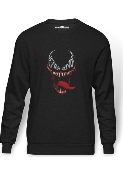 Venom Sinirli Baskılı Füme Erkek Örme Sweatshirt Uzun Kol