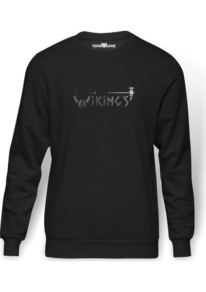 Vikings Icon Baskılı Füme Erkek Örme Sweatshirt Uzun Kol