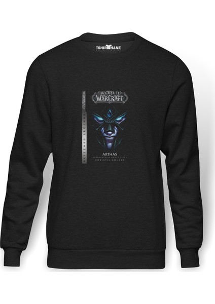 World Warcraft Arthas Baskılı Füme Erkek Örme Sweatshirt Uzun Kol