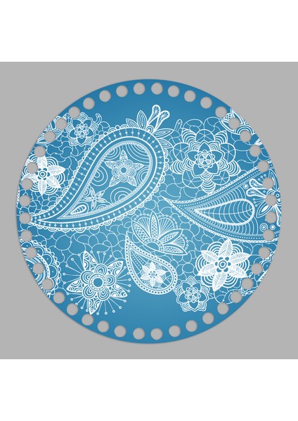 Mavi Renkli Çiçek Desenli 2 Adet Ahşap Makaron Çanta Plakası