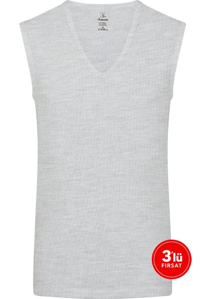 Erkek Modal Derin V Yaka Kolsuz Tshirt 3'lü Paket - Melanj