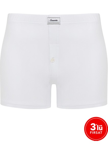 Erkek Modal Düğmeli Boxer 3'lü Paket - Beyaz