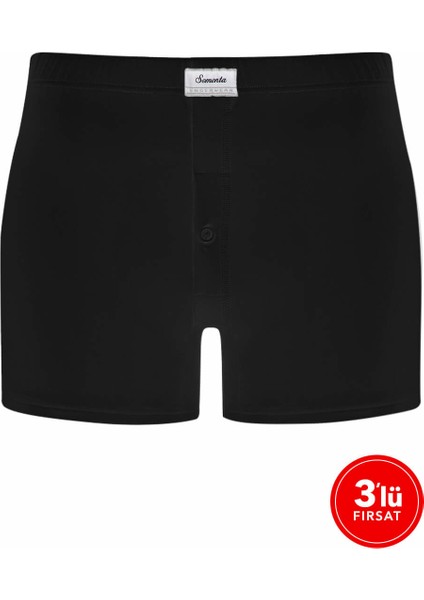 Erkek Modal Düğmeli Boxer 3'lü Paket - Siyah