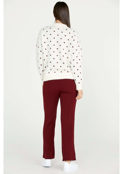 Fitilli Triko Pantolon - Bordo