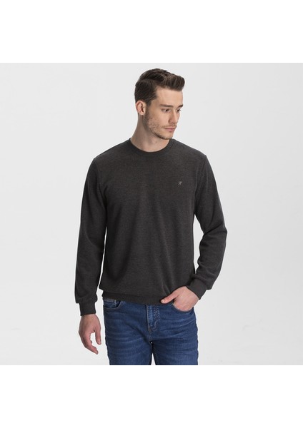 Erkek Antrasit Selanik Örme Bisiklet Yaka Sweatshirt