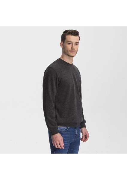 Erkek Antrasit Selanik Örme Bisiklet Yaka Sweatshirt