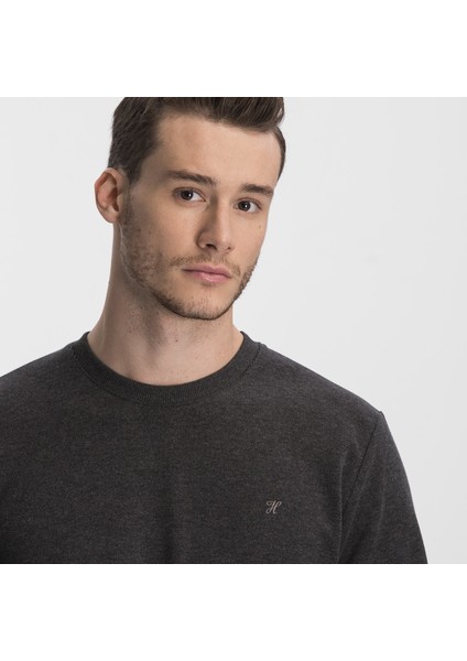 Erkek Antrasit Selanik Örme Bisiklet Yaka Sweatshirt
