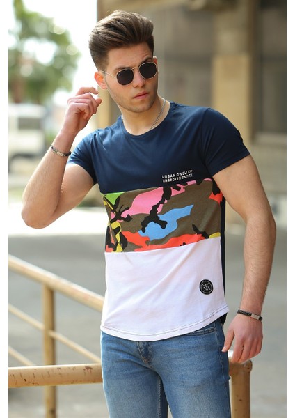 Kamuflaj Desenli Lacivert T-Shirt 3003