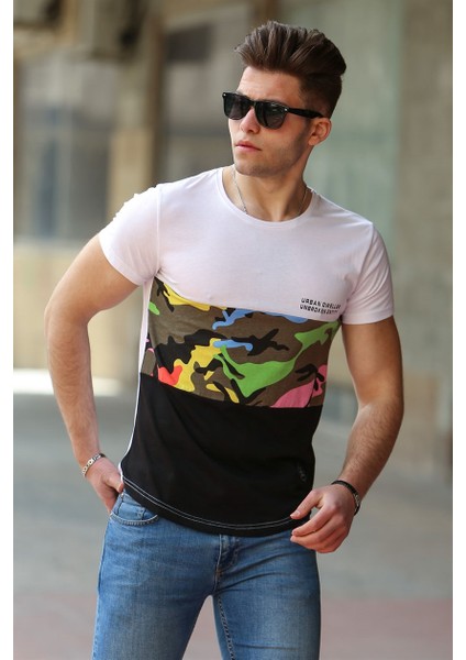 Kamuflaj Desenli Beyaz T-Shirt 3003