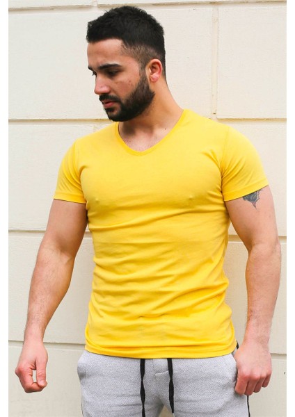 Düz Basic Sarı T-Shirt 3005