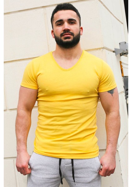 Düz Basic Sarı T-Shirt 3005