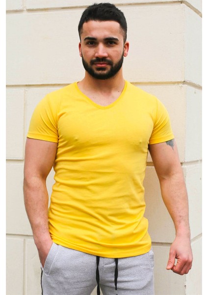 Düz Basic Sarı T-Shirt 3005